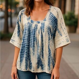 Graham & Spencer Blue White Tunic Blouse Top Sz L